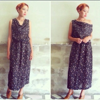 Vintage dress คอถ่วง ผ้าชีฟอง มีซับใน