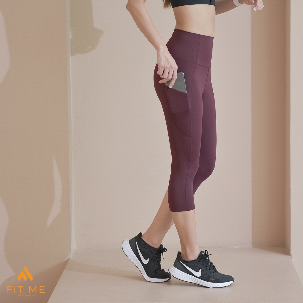 Motion Capris กางเกงออกกำลังกาย 5 ส่วน เอวสูง มีกระเป๋าข้าง ใส่กระชับ แห้งไว กางเกงวิ่งผู้หญิง FitMeSportswear
