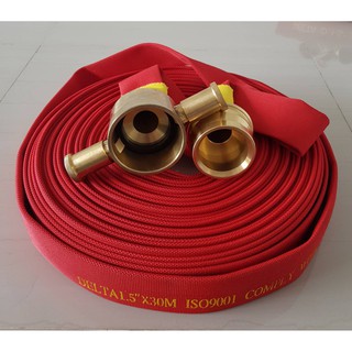 สายส่งน้ำดับเพลิงสีแดง #พร้อมข้อต่อ # = ชนิดผ้าใบ FIRE HOSE RED COLOR  DELTA.