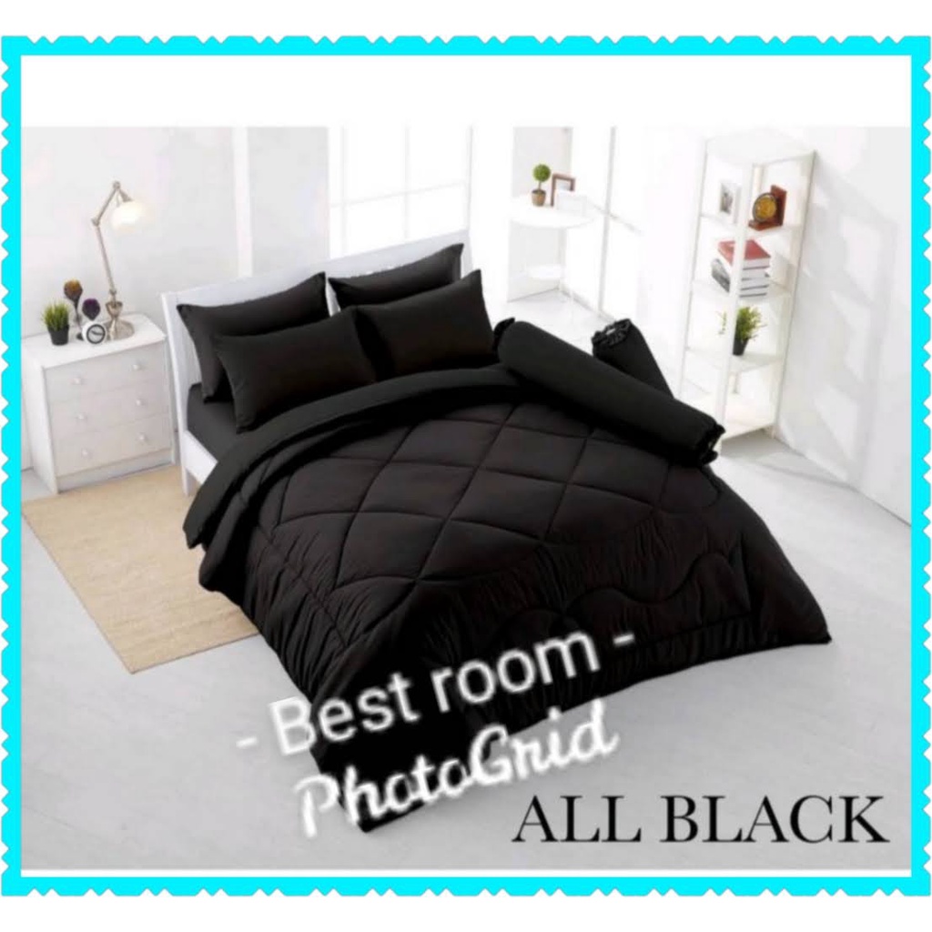 ลิขสิทธิ์แท้💯%ALL BLACK :ชุดผ้าปูที่นอนสีดำล้วน STAMP ชุดเครื่องนอนแสตมป์ รุ่นสีพื้น  (ชุดผ้าปู 3.5 , 5 , 6 ฟุต,ผ้านวม)