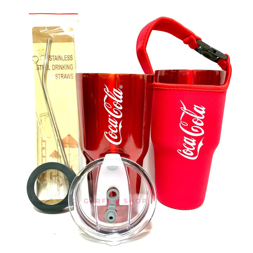 แก้วเก็บอุณหภูมิ ร้อน-เย็น แก้วเยติ ลาย Coca-cola Coke โค้ก สีแดง ฟรี!!..หลอดสแตนเลส และยางรองแก้ว (