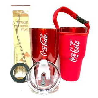 แก้วเก็บอุณหภูมิ ร้อน-เย็น แก้วเยติ ลาย Coca-cola Coke โค้ก สีแดง ฟรี!!..หลอดสแตนเลส และยางรองแก้ว (คละสี)