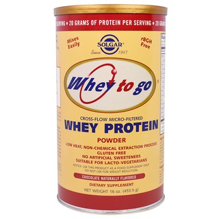 Solgar, Whey To Go, Whey Protein Powder, Natural Chocolate Flavor (453.5 g) เวย์โปรตีน รสช๊อคโกแลต