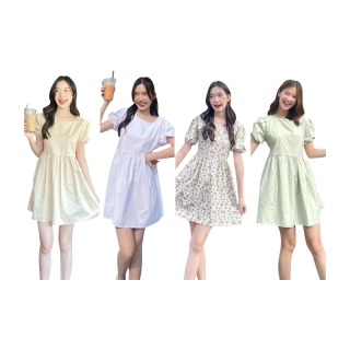 {เหลือ230.- Code : 68QN6FJ} ⛅️Zinnia Minidress มินิเดรสคอกลมแต่งโบว์ผูกที่เอว มินิเดรสสไตล์เกาหลี มินิเดรส น่ารักมากค่า