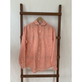 Shirt แขนยาวลินิน สีชมพูอมเเดง สวยใหม่ อก 42 ยาว 28 กระเป๋าหน้า