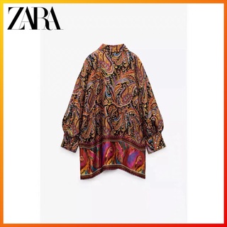 Zara ใหม่ เสื้อเชิ้ต ผ้าเดรป พิมพ์ลาย แฟชั่นฤดูหนาว สําหรับผู้หญิง