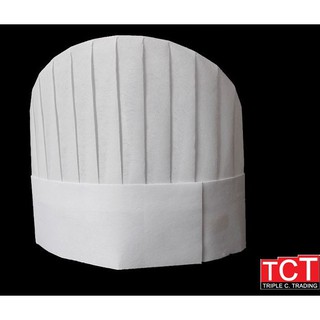 หมวกกุ๊กกระดาษ หมวกเชฟเรย่อน สีขาว ขนาด สูง 23 ซม.  ( ราคาต่อ 1 ใบ ) paper chef hat