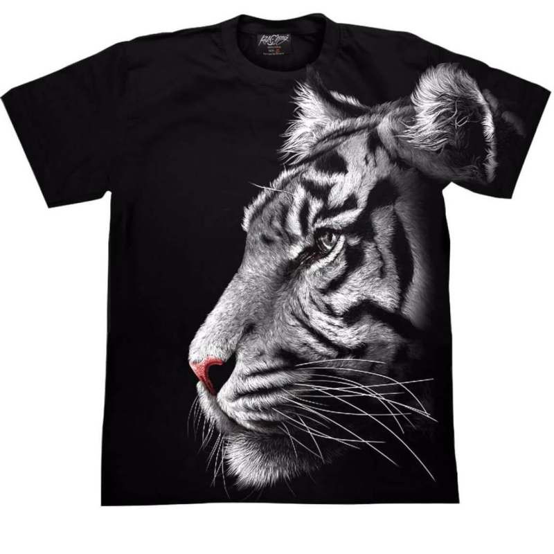 Rock chang T-shirt 3D133 ลายหน้าเสือสีขาว เสื้อยืด(เรืองแสง)ผู้ชาย(ไซส์ยุโรป)ลายหน้า-หลัง