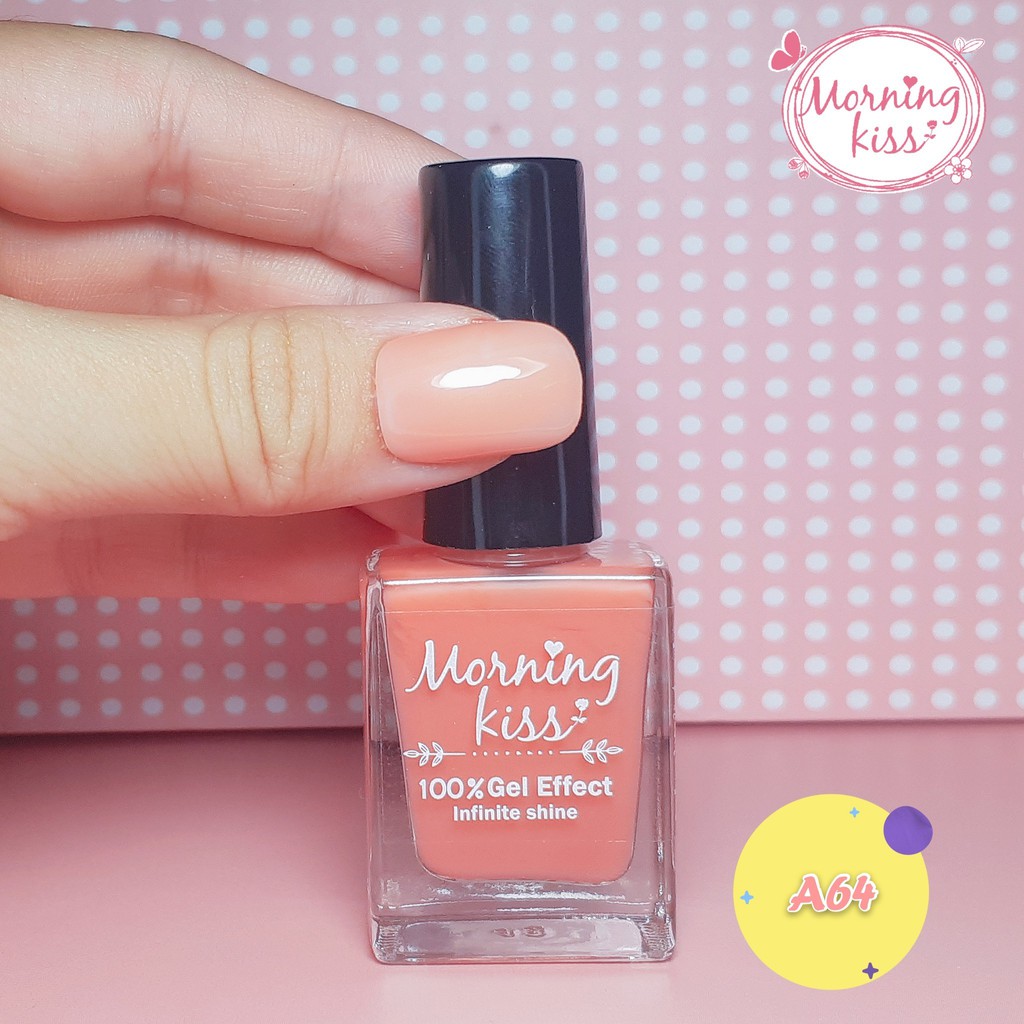 ยาทาเล็บ สีทาเล็บ สีกึ่งเจล สีเจลไม่ต้องอบ ทาแล้วเงางาม ล้างออกได้ด้วยยาล้างทั่วไป Morning Kiss