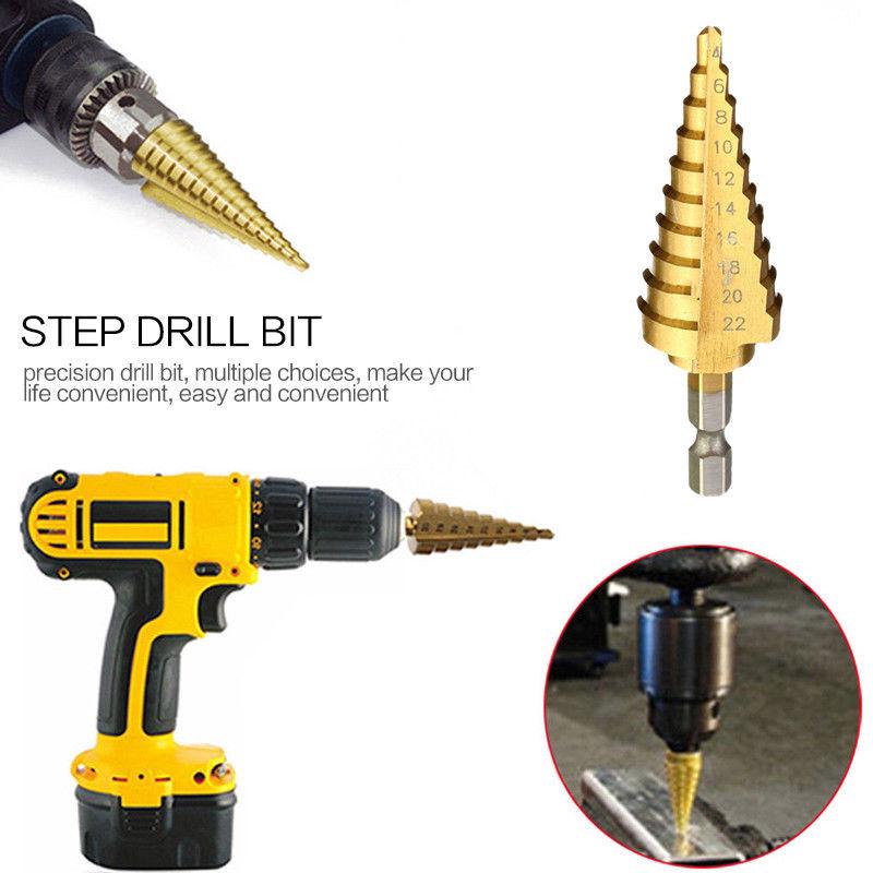 1Pc 4-20mm Hss Drill Bit Step Cone Drill Bit Titanium Hex Shank Durable HSS Cutter Drill Tool