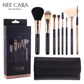 set แปรงแต่งหน้า NEE CARA Golden Brush with Leather Travel Pouch 8-Piece