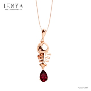 Lenya Jewelry จี้เงินแท้ ดีไซน์ก้างปลา ประดับพลอยโรโดไลท์ ทรงหยดน้ำ