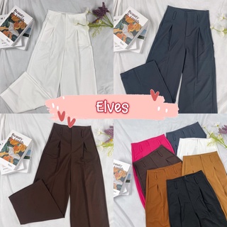 Elves✨พร้อมส่ง✨ กางเกงเอวสูงขากระบอก ไซส์S-XL รุ่นแต่งหูเข็มขัด ซิปด้านหน้า ~KL-01~