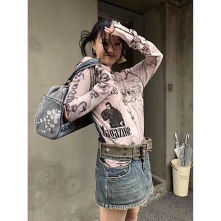 เสื้อยืดแขนยาว ป้องกันแดด พิมพ์ลาย Pit a Pat สีชมพู สไตล์บอททอม สําหรับผู้หญิง