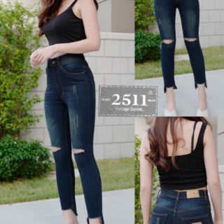 พร้อมส่ง กางเกงยีนส์ แฟชั้น🔥งานดีแน่นอน🔥 เอวสูง ขาดเข่า(พร้อมส่ง)