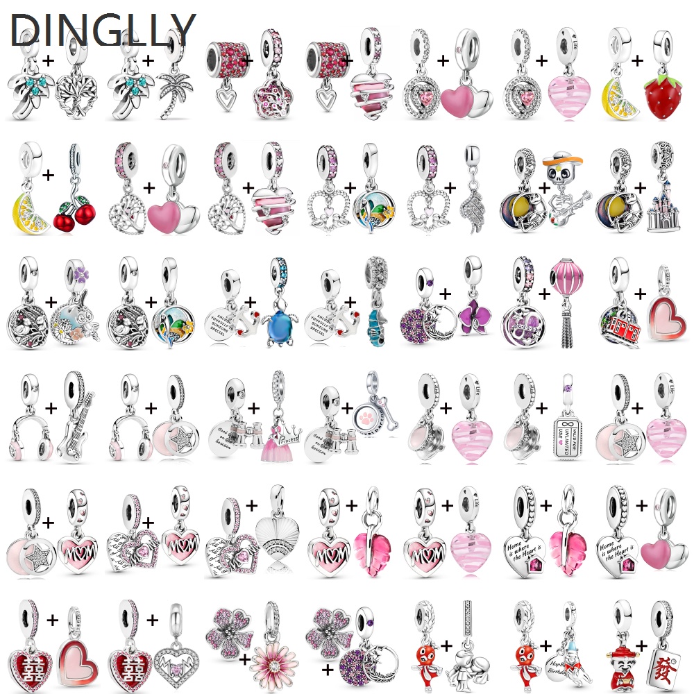 Dinglly 2 ชิ้น / ล็อต Tree Of Life Coconut Tree Charm Pink Heart MOM จี้หูฟังกีตาร์กล้องโทรทรรศน์ห้อย DIY เครื่องประดับอุปกรณ์เสริม