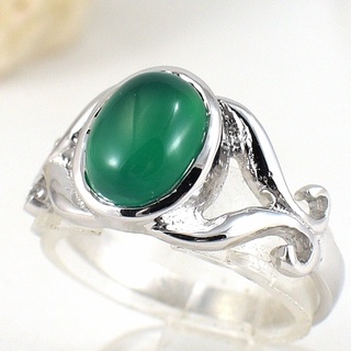 SKJewelryFactory แหวนเงินแท้ พลอยสีดุจดั่งเขียวมรกต พลอยทรงหลังเบี้ย ER02414-GAC