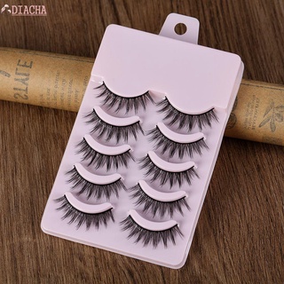 DIACHA 5 Pairs Womans Fashion False Eyelashes Handmade Reusable Cross Little Devil Eye Makeup Tools Multilayer Fairy Lolita Lash Extension Natural Long Wispy Fluffy 3D Faux Mink Hair