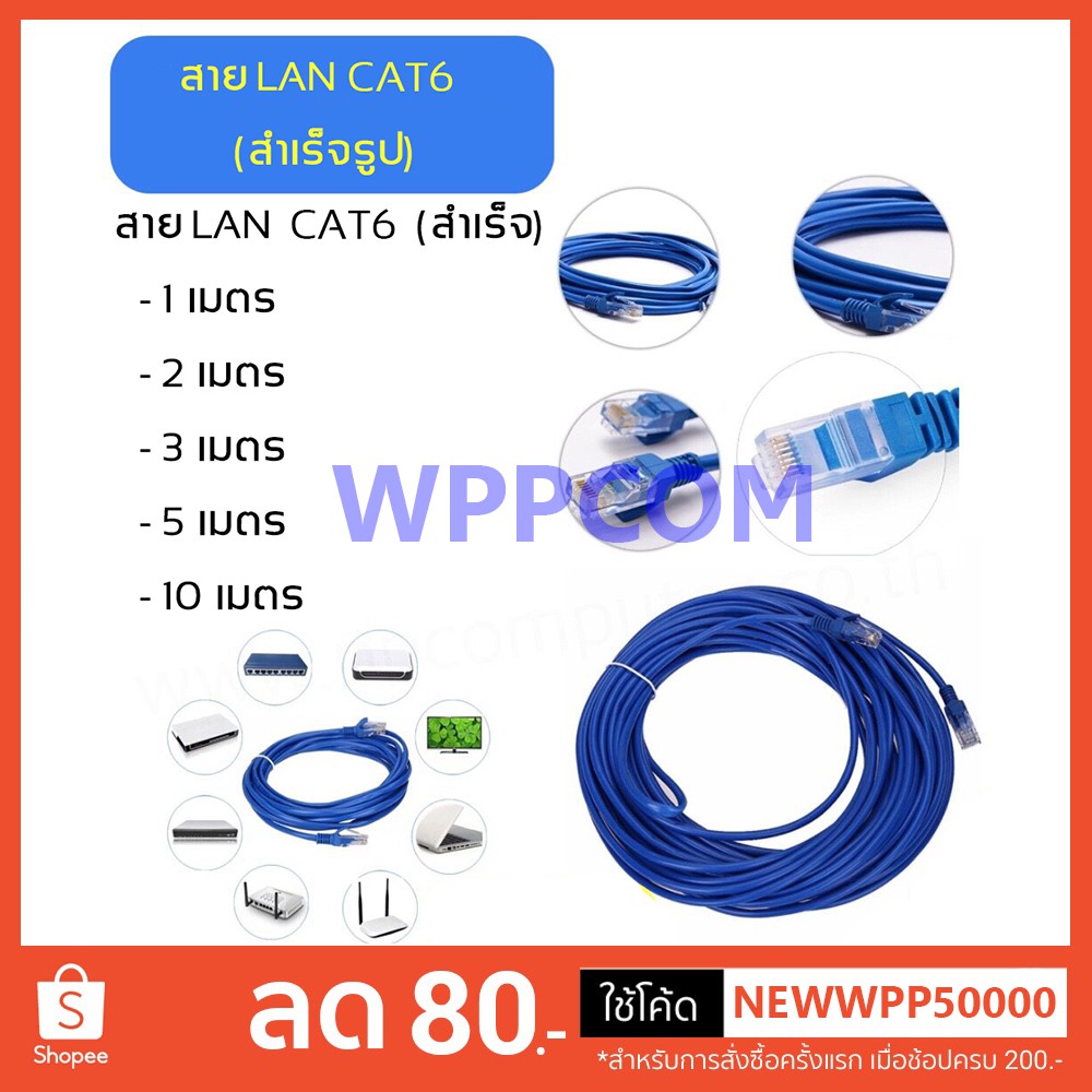 สายแลน LAN สำเร็จรูป พร้อมใช้งาน LAN CAT6 ยาว 1M/2M/3M/5M/10M/15M/20M