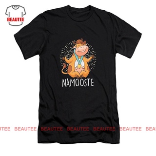 tshirtเสื้อยืดคอกลมฤดูร้อนเสื้อยืด พิมพ์ลาย Namooste Cow Lotus Asana Yoga Namaste Zen เหมาะกับของขวัญ สําหรับผู้หญิงSto4