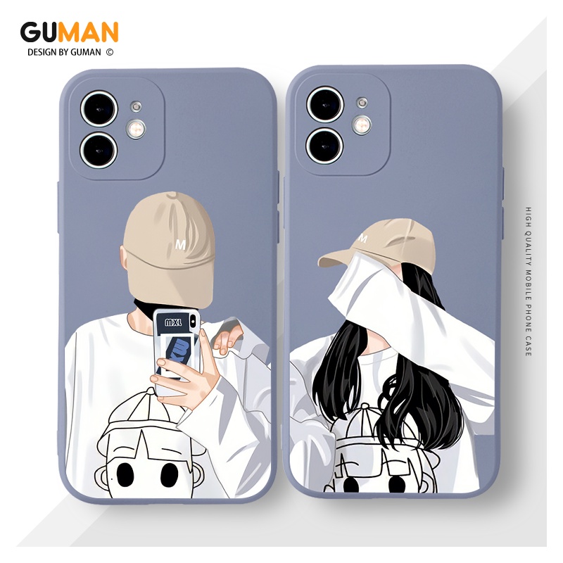 GUMAN เคสคู่ เคสไอโฟน คู่รัก ขอบเหลี่ยมกันกระแทกซิลิโคนนุ่มการ์ตูนน่ารักตลก เคสโทรศัพท์ Compatible for iPhone 17 Air 16 15 14 13 12 11 Pro Max SE 2020 X XR XS 8 7 6 6S Plus พลัส XYM938
