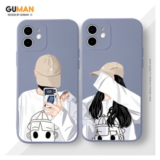 GUMAN เคสคู่ เคสไอโฟน คู่รัก ขอบเหลี่ยมกันกระแทกซิลิโคนนุ่มการ์ตูนน่ารักตลก เคสโทรศัพท์ Compatible for iPhone 14 13 12 11 Pro Max SE 2020 X XR XS 8 7 6 6S Plus พลัส XYM938