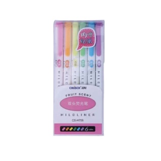 CHOSCH ชุดปากกาเน้นข้อความ ชุด 6 สี 2 หัว mildliner กลิ่นผลไม้ H758-6