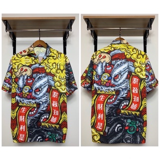 เสื้อเชิ้ตแฟชั่นผ้าไหมอิตาลีลายสิงโตเชิดตรุษจีน (DG02)
