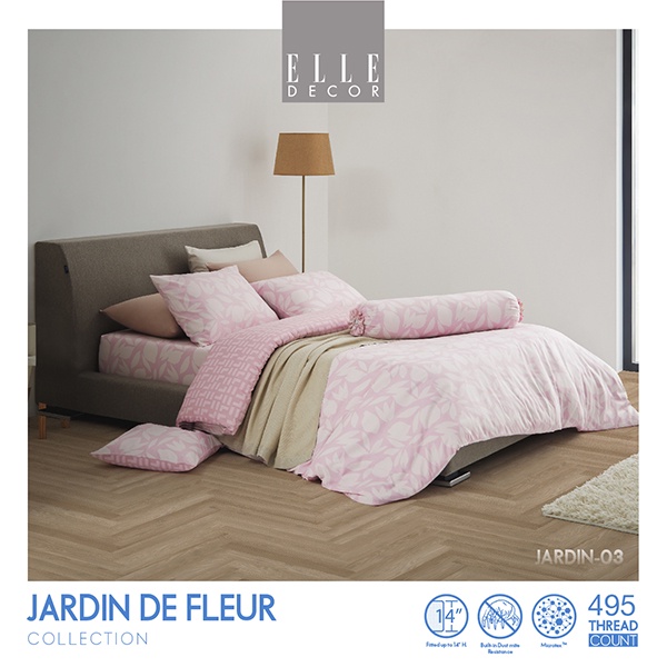 ELLE DECOR ชุดผ้าปู 6 ฟุต 5 ชิ้น+ผ้านวม 100x90 นิ้ว รุ่น JARDIN DE FLEUR รหัส ELLE JARDIN-03 ~ ส่งฟร