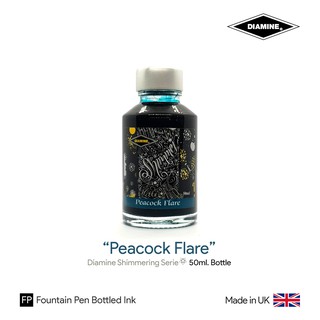 Diamine "Peacock Flare" Shimmering Ink 50ml Bottle - หมึกปากกาหมึกซึม พีคอกแฟลร์ สีฟ้าอมเขียวมีพรายเงิน ขวดขนาด 50 มล.