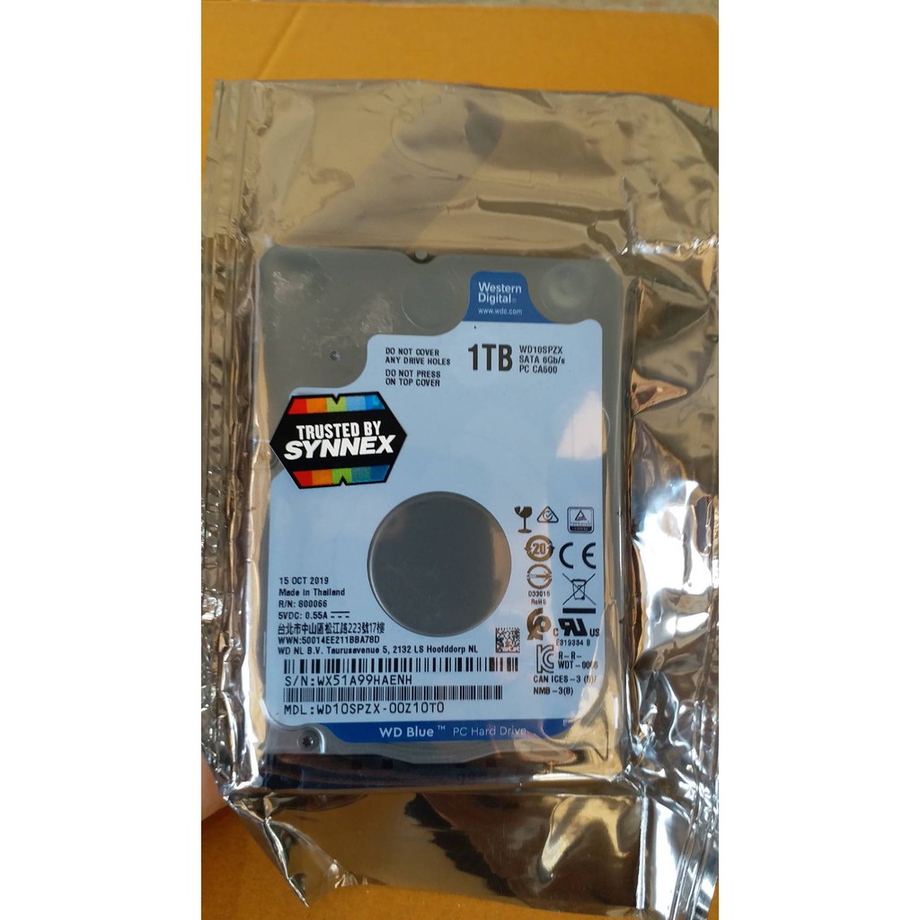 ฮาร์ดดิสก์โน๊ตบุ๊ค 1TB HDD 2.5" WD BLUE 5400RPM SATA3 (WD10SPZX) สินค้าใหม่