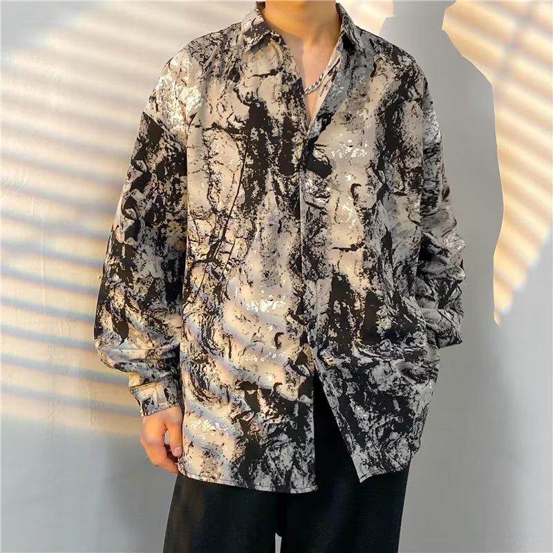 แฟชั่นเกาหลีเสื้อเชิ้ตแขนยาวผู้ชาย ลายมัดย้อม ทรงหลวม เสื้อฮาวายชาย แฟชั่นฤดูร้อน เสื้อลำลอง สวมใส่สบาย ขนาด: M-3XL