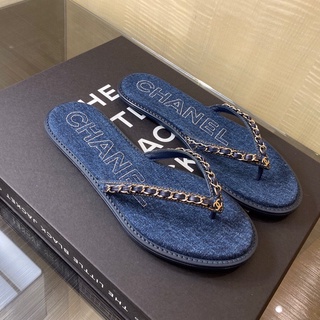 พรี CHANEL 2021ss Flip-Flops รองเท้าหญิง รองเท้าแตะ รองเท้าแตะส้นแบน หนังแท้แบรนด์เนน  เย็บปักถักร้อย size35-40