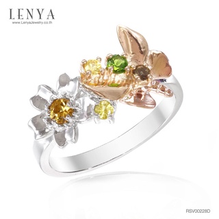 Lenya Jewelry แหวนพลอยแท้หลากสี บนตัวเรือนเงินแท้ชุบสีทูโทนทองคำขาวและสีพิงค์โกลด์แท้