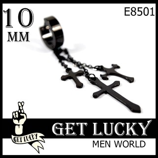 E8501จิวเกาหลี จิวแฟชั่น GET LUCKY จิวหู จิวห่วง โซ่ กางเขน ขนาด 10mm สีดำ (แพค1ชิ้น)