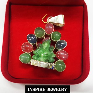 Inspire Jewelry จี้พระพิฒเนศองค์พระแกะจากทับทิมพม่า พลอยแท้ทุกเม็ด ตัวเรือนขึ้นเงิน 92.5  งานจิวเวลลี่ 2.5x3cm