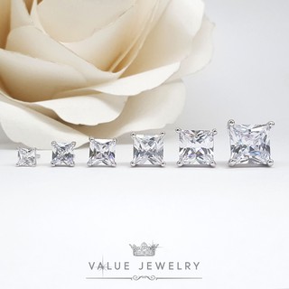 ต่างหูแป้น เพชรทรงสี่เหลี่ยม Princess Cut มี4ไซส์ เครื่องประดับแฟชั่น ValueJewelry ER1105 ER1011 ER1012 ER1013