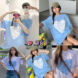 Sky พร้อมส่ง เสื้อยืด Oversize สกีนอักษรหัวใจ แฟชั่น พาสเทล ผ้านุ่ม เสื้อยืดแฟชั่น  เสื้อโอเวอร์ไซส์ X19