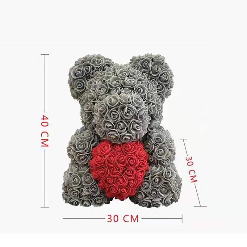 Valentines Day T 40cm Rose Heart Teddy Bear Artificial Flower Handmade Rose Bear Decoration