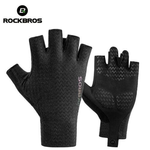 ROCKBROS ถุงมือสั้นสีดําสําหรับปั่นจักรยาน