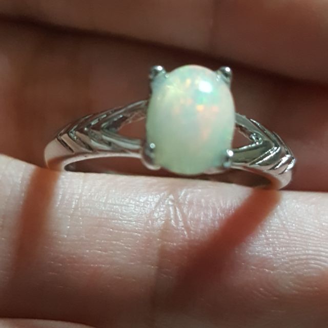 แหวนเงินแท้925 โอปอลแท้ Size 7 (Natural White Opal Ring)