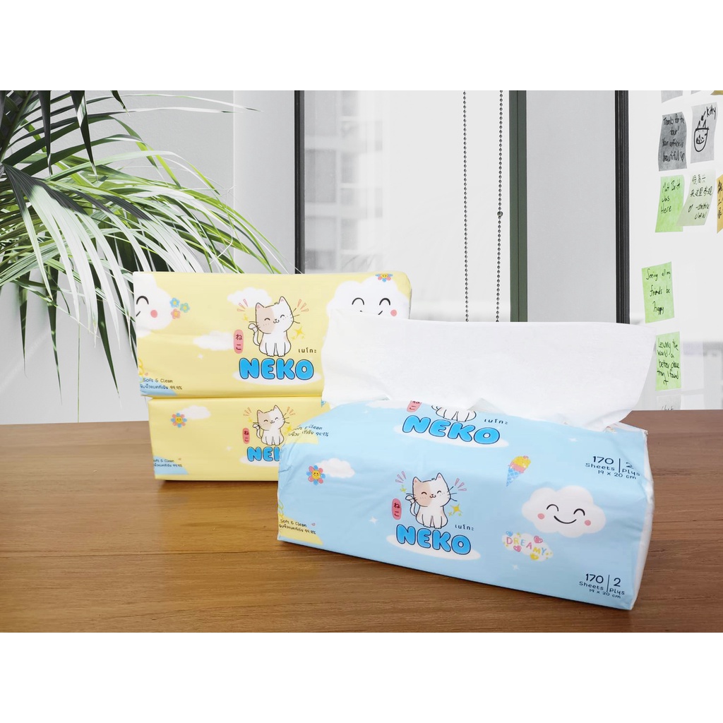 Nekoกระดาษทิชชู่เช็ดหน้ารุ่น 170แผ่น : 1ห่อ (คละสี) กระดาษทิชชู่ กระดาษเช็ดหน้า ทิชชู่ เช็ดมือ ไม่เป