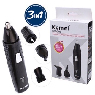 Kemei KM-309 KM309 เครื่องโกนหนวด ตัดแต่งขนจมูก รูหู กรรจอน และโกนหนวด 3 in 1 (สีดำ)