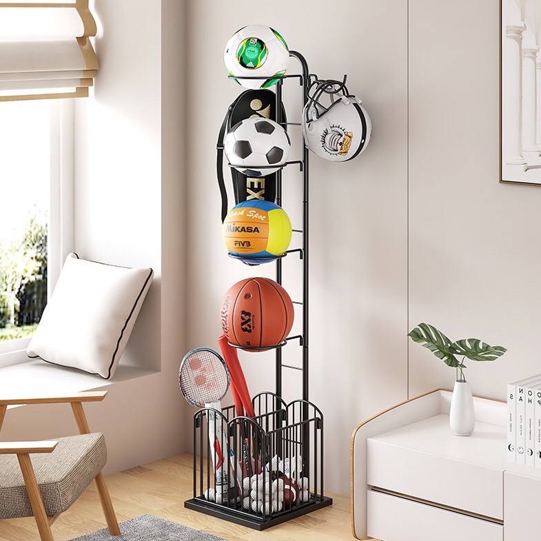 ชั้นเก็บลูกบาสเก็ตบอล Basketball Storage Rack ชั้นวางลูกบอล เก็บอุปกรณ์กีฬา ชั้นเหล็กวางลูกบอล แบบ 5 ลูก