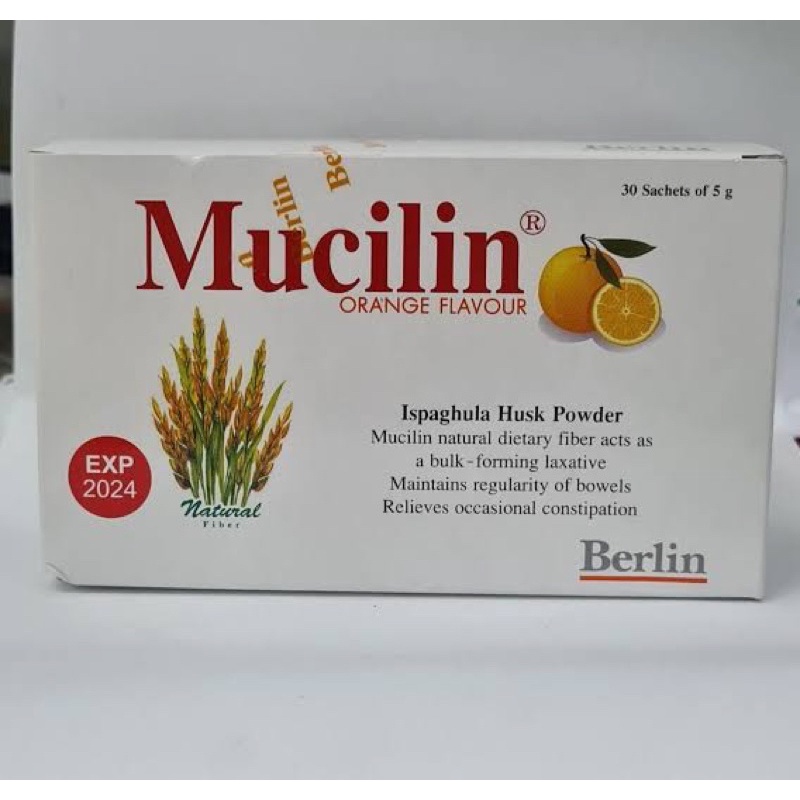 Mucilin 30ซอง orange flavour มิวซิลิน รสส้ม ไฟเบอร์ธรรมชาติ(1กล่องมี 30 ซอง)