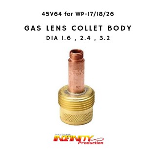 GAS LENS COLLET BODY 45V64 อะไหล่ปืนเชื่อมอาร์กอน WP-17,18,26 (10ชิ้น/แพ็ค)