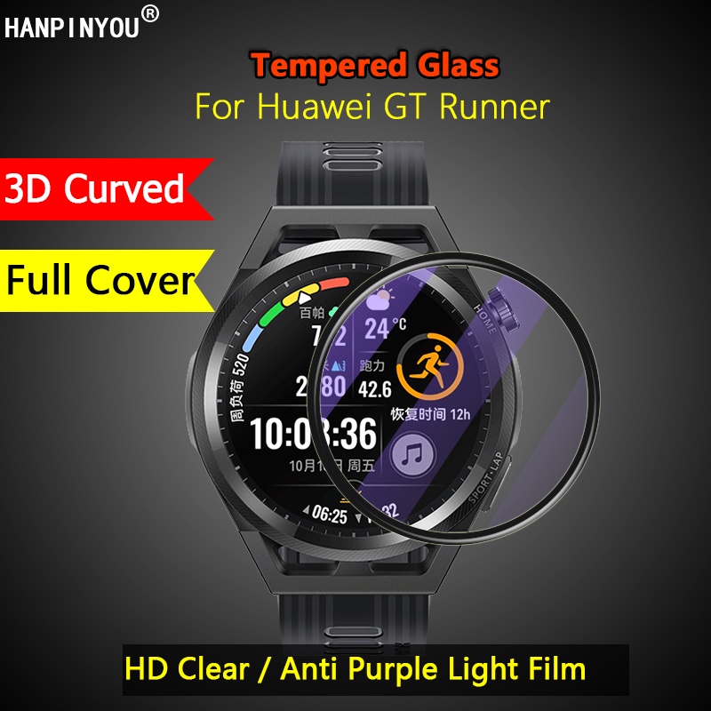 เข้ากันได้กับนาฬิกา Huawei GT Runner SmartWatch สร้อยข้อมือคลุมทั้งหมด HD Clear/Anti สีม่วงชุบ Soft PET PMMA ฟิล์ม 3D หน้าจอโค้ง Protector - ไม่ใช่กระจกนิรภัย