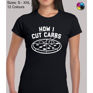 เสื้อยืดลําลอง แขนสั้น พิมพ์ลาย How I Cut Carbs Funny Food Lover เหมาะกับของขวัญ สําหรับผู้หญิง