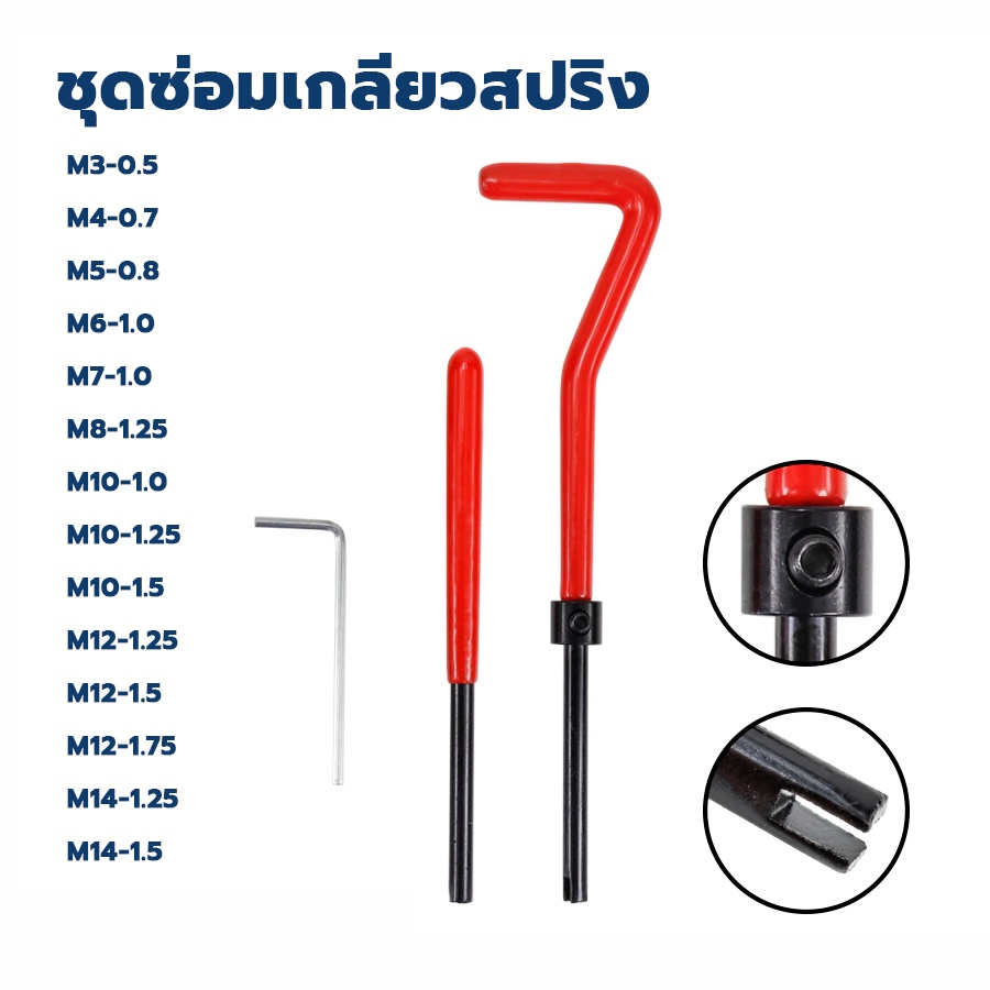 ชุดซ่อมเกลียวสปริง M3-0.5,M4-0.7,M5-0.8,M6-1.0,M7-1.0,M8-1.25,M10-1.0,1.25,1.5,M12-1.25-1.5-1.75,M14-1.251.5