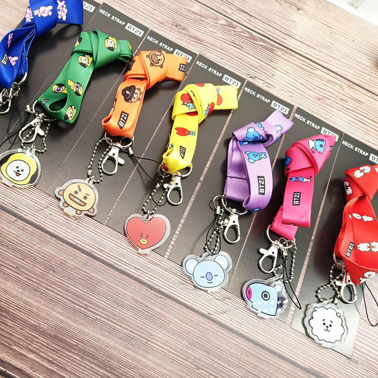 สายคล้องคอ ลาย Kpop BTS BT21 สําหรับห้อยโทรศัพท์มือถือ บัตรประจําตัว บัตรประจําตัว